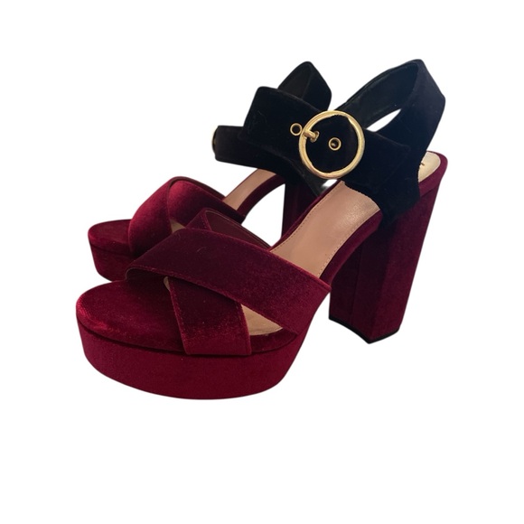 Circus by Sam Edelman Shoes - Circus by Sam Edelman Velvet Platform Sandals - Burgundy and Black